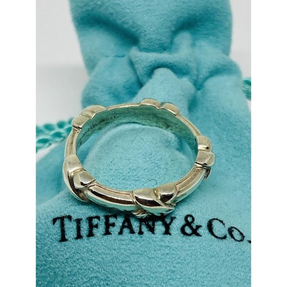 Tiffany & Co Silver Signature X Stacking Ring Band Sz 7.25 - Picture 6 of 9